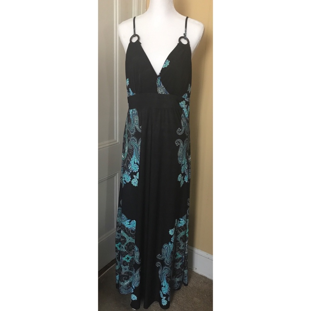 Black & Teal Paisley Maxi Dress